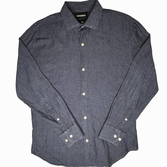 Bonobos Other - Bonobos Dress Shirt Mens Sz S Grey Linen/Cotton Slim Fit Short Oxford Button Up